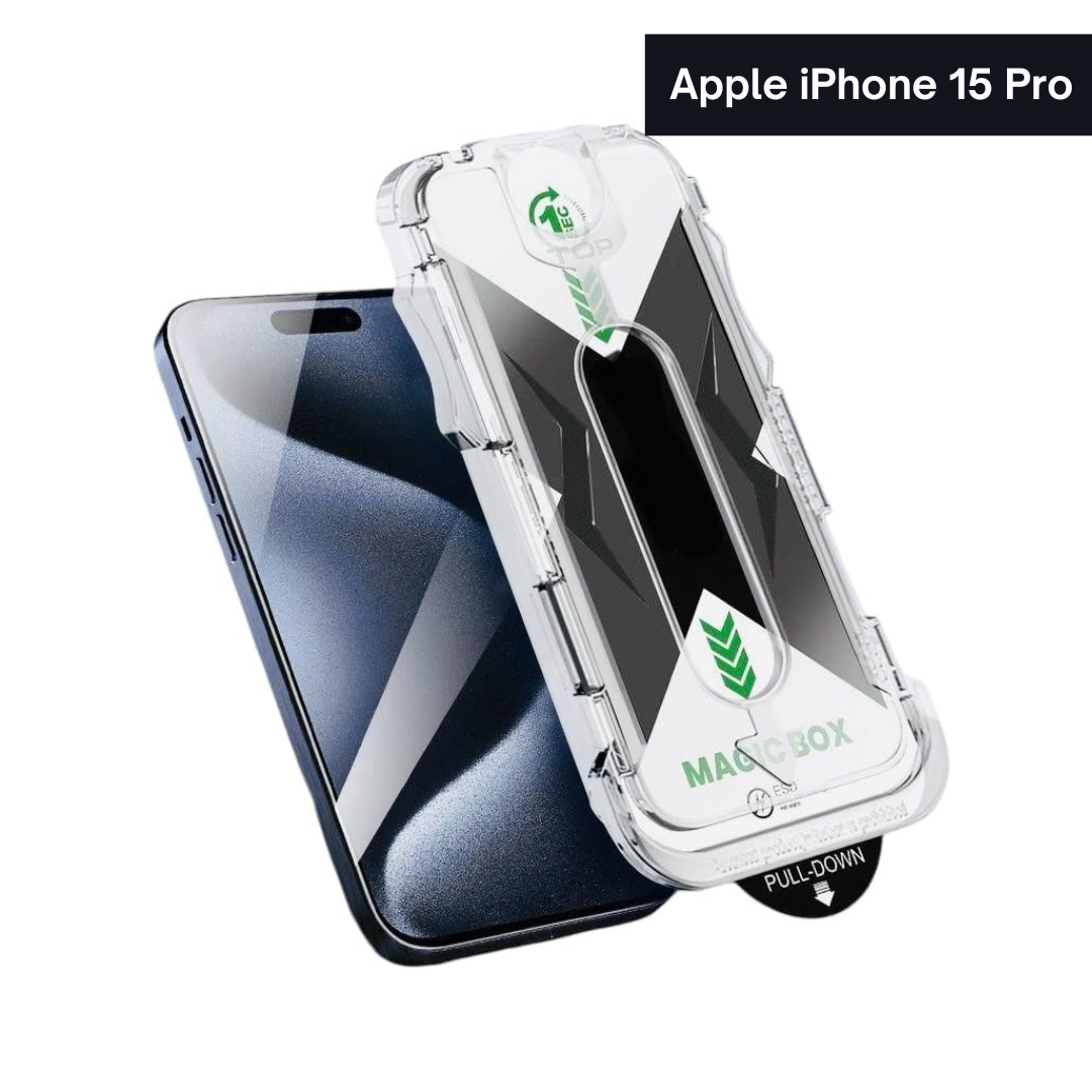 Xmart Tempered Glass Screen Protector for iPhone 15 Pro – Easy Applicator Kit, Magic Box Design