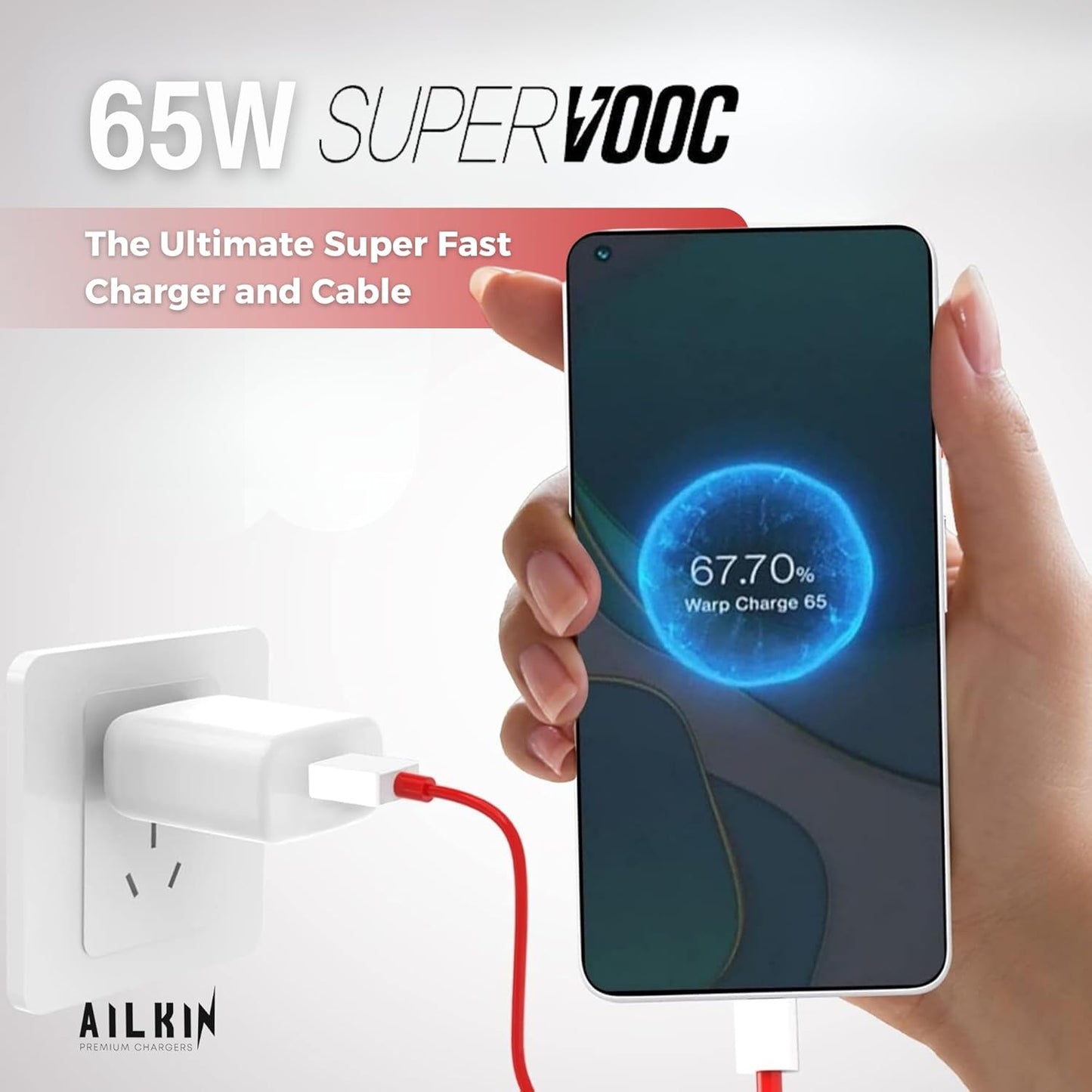 SuperVOOC 65W Power Adapter with Cable – Ultra-Fast Charger for OnePlus Devices, True 65W PD Charging