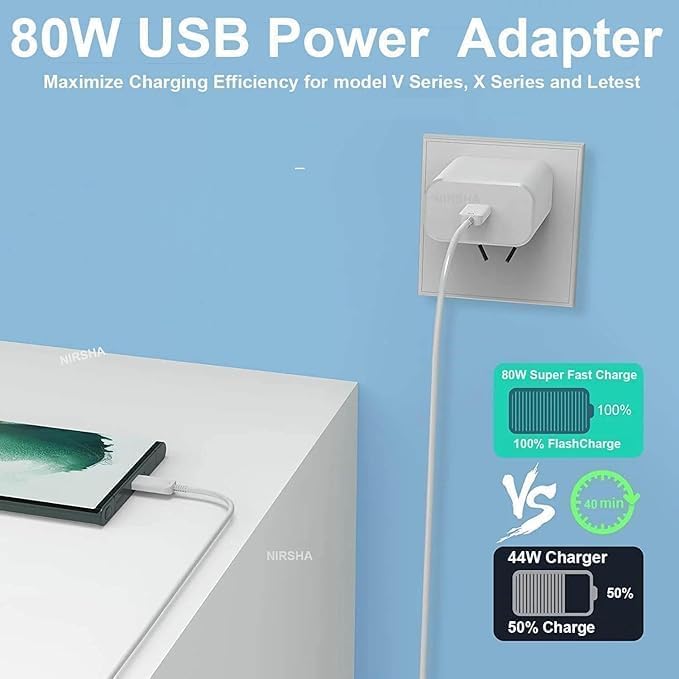 Vivo 80W Fast Charging Dock Adapter with USB to C Cable – Compatible with Vivo Smartphones