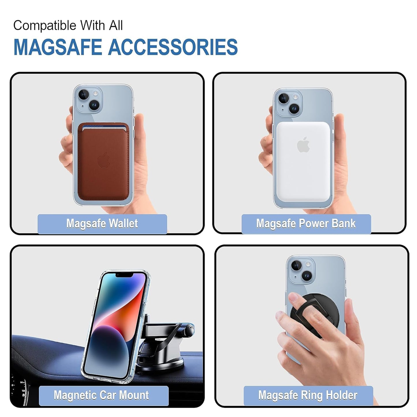 MagSafe Ultra-Hybrid Case for iPhone 14 – Crystal Clear, Shockproof Bumper, 360° Protection