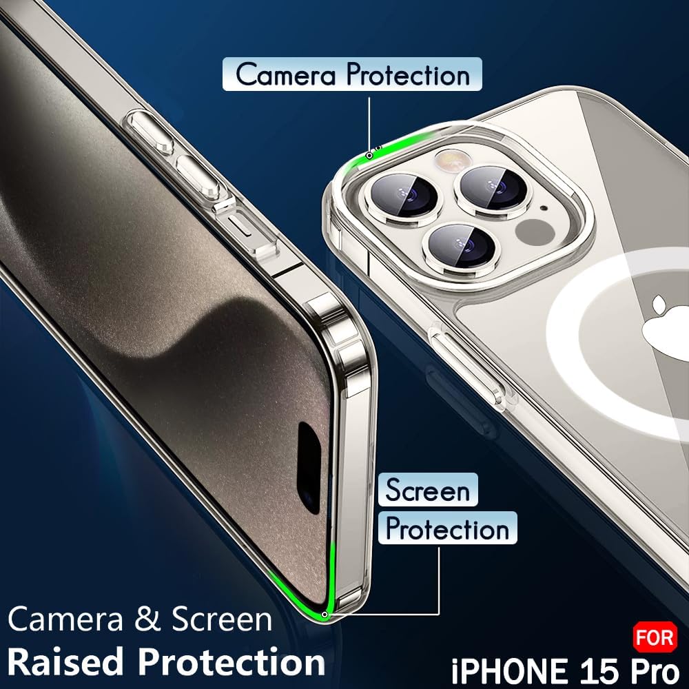 MagSafe Ultra-Hybrid Case for iPhone 15 Pro – Crystal Clear, Shockproof Bumper, 360° Protection