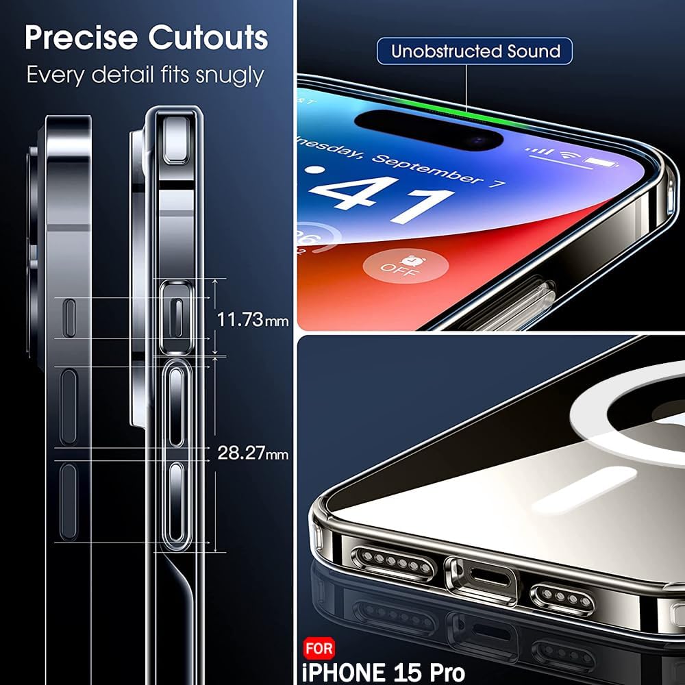 MagSafe Ultra-Hybrid Case for iPhone 15 Pro – Crystal Clear, Shockproof Bumper, 360° Protection