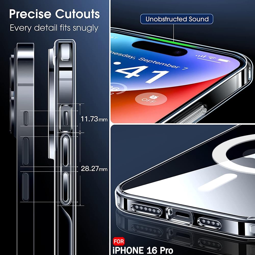 MagSafe Ultra-Hybrid Case for iPhone 16 Pro – Crystal Clear, Shockproof Bumper, 360° Protection